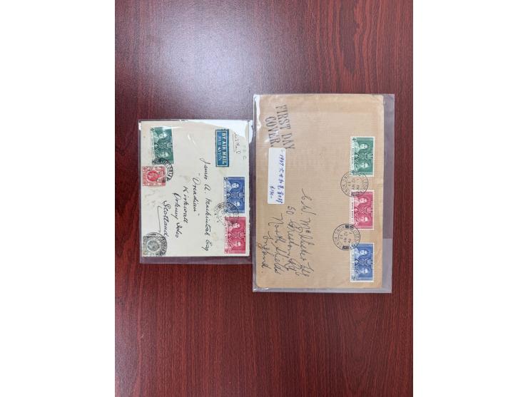 one mailed to England, the other uprated by KGV 2c &amp; 4c airmail to Scotland.