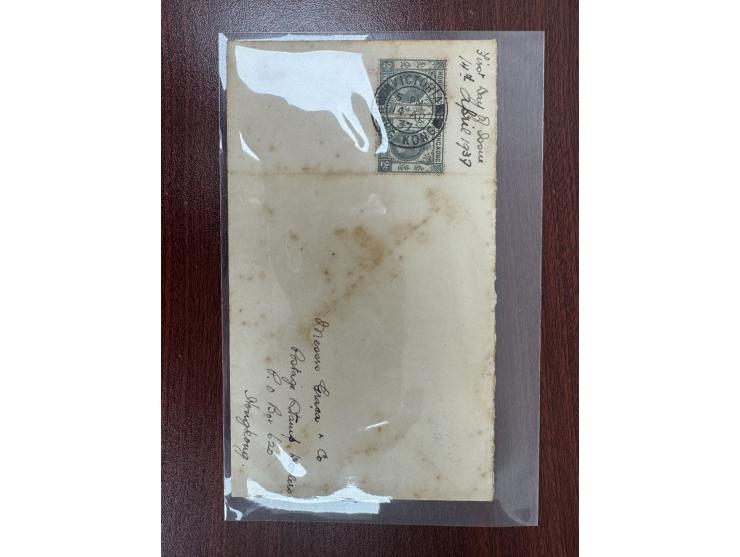 f.w. KGV the 2nd Issue 2c in pair, tied by Hong Kong cds. Toned. F-VF.