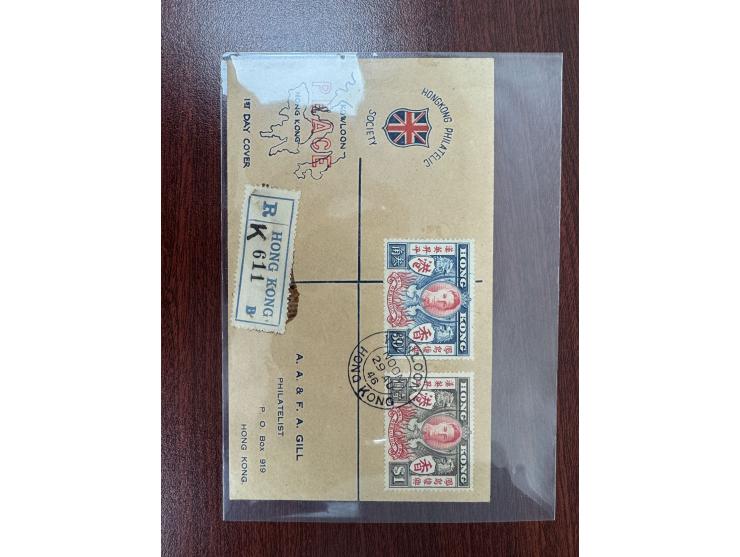 f.w. Hong Kong Victory coomplete set of 2, tied by Hong Kong Kowloon cds. Toned.