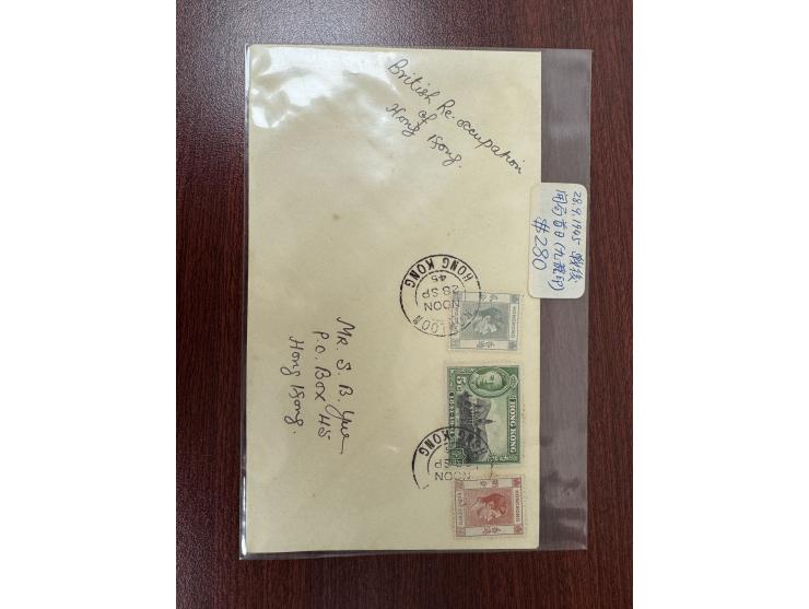 f.w. KGVI 2c, 8c and Centenary of British Occupation 5c, tied by Kowloon cds. VF-F.