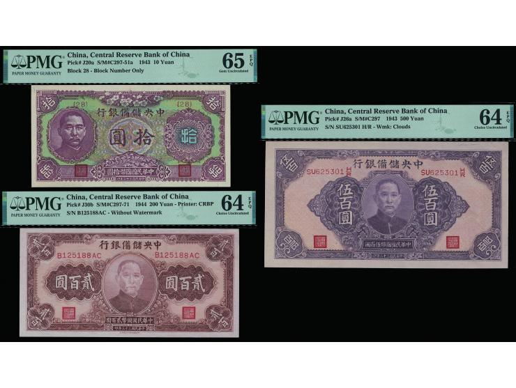 1943 $10, $500 &amp; 1944 $200 (P-J20a, J26a &amp; J30b). All UNC. Graded PMG 65EPQ, 64EPQ &amp; 64EPQ respectively.