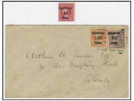 f.w. U.S. Shanghai surch. 18c on 9c &amp; 6c on 3c stamps, canceled by Shanghai U.S. Postal Agency marking. Plus a 4c on 2c s